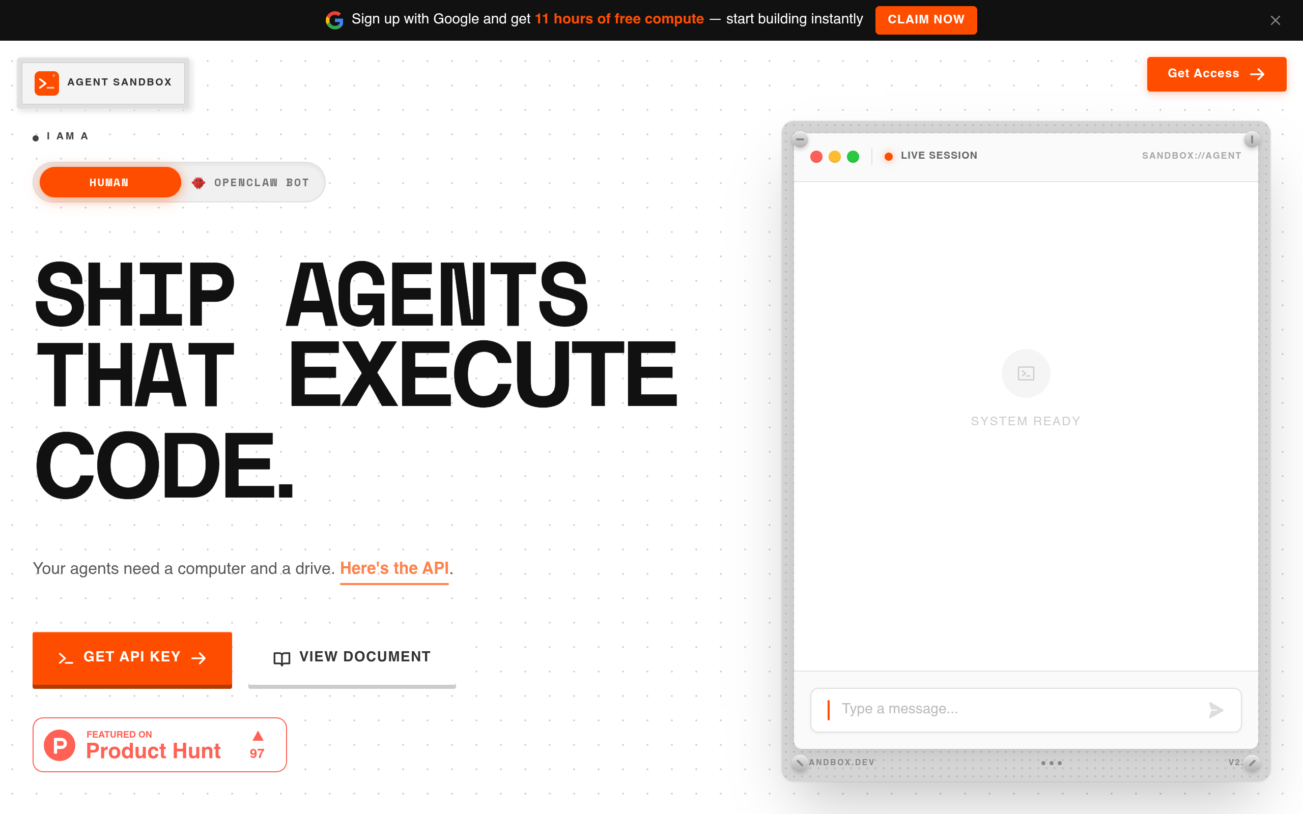 Agent Sandbox官网截图