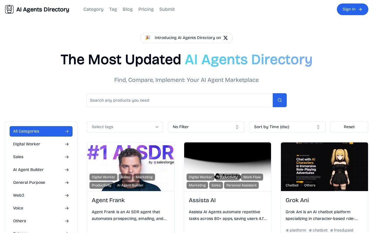 AI Agents Directory官网截图
