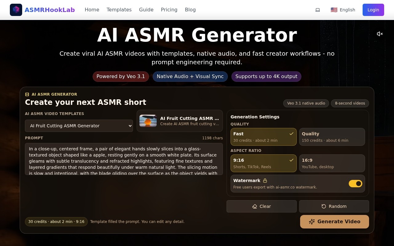 AI ASMR Generator- Create Viral Videos Instantly官网截图