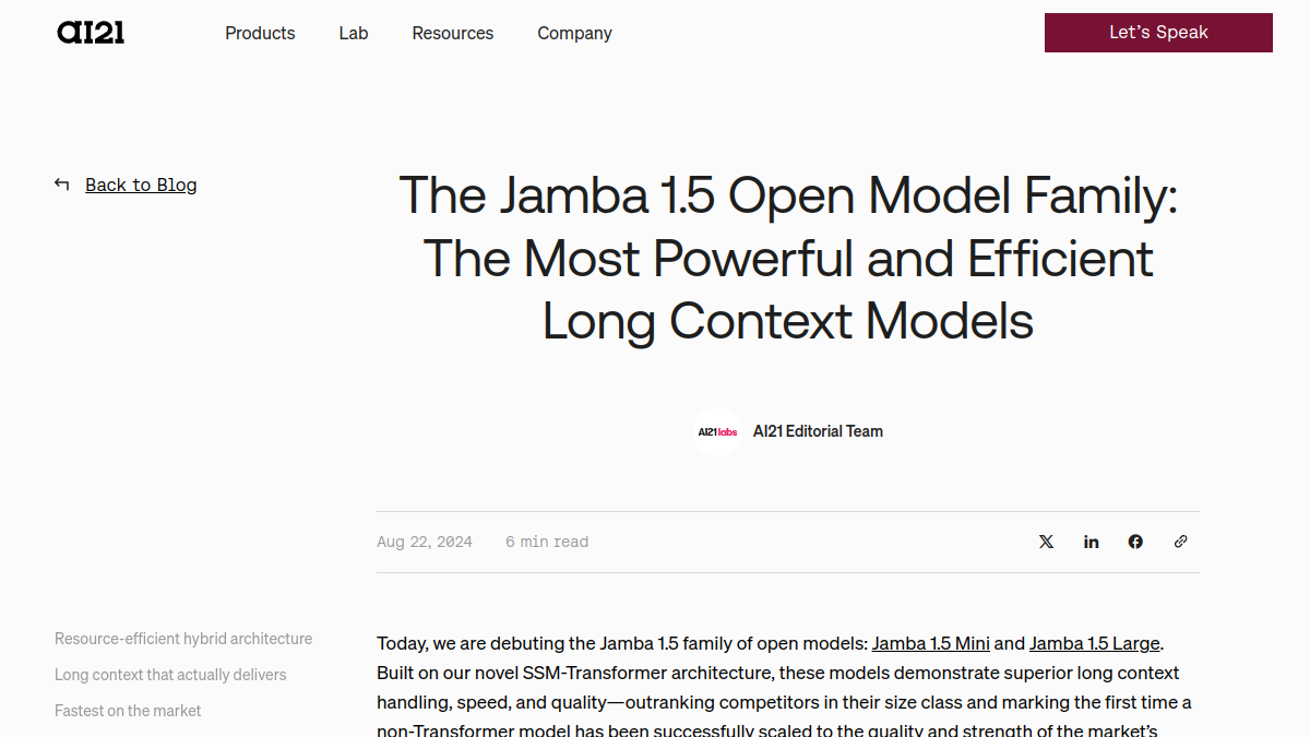 Jamba 1.5 Open Model Family官网截图