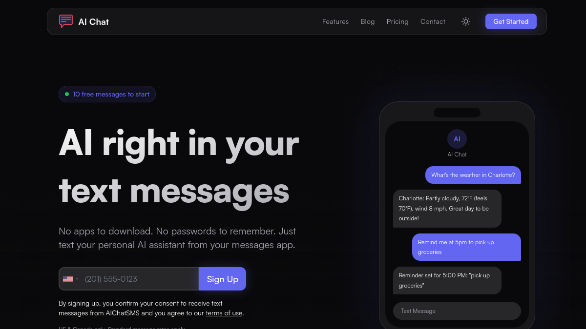 AI Chat SMS官网截图