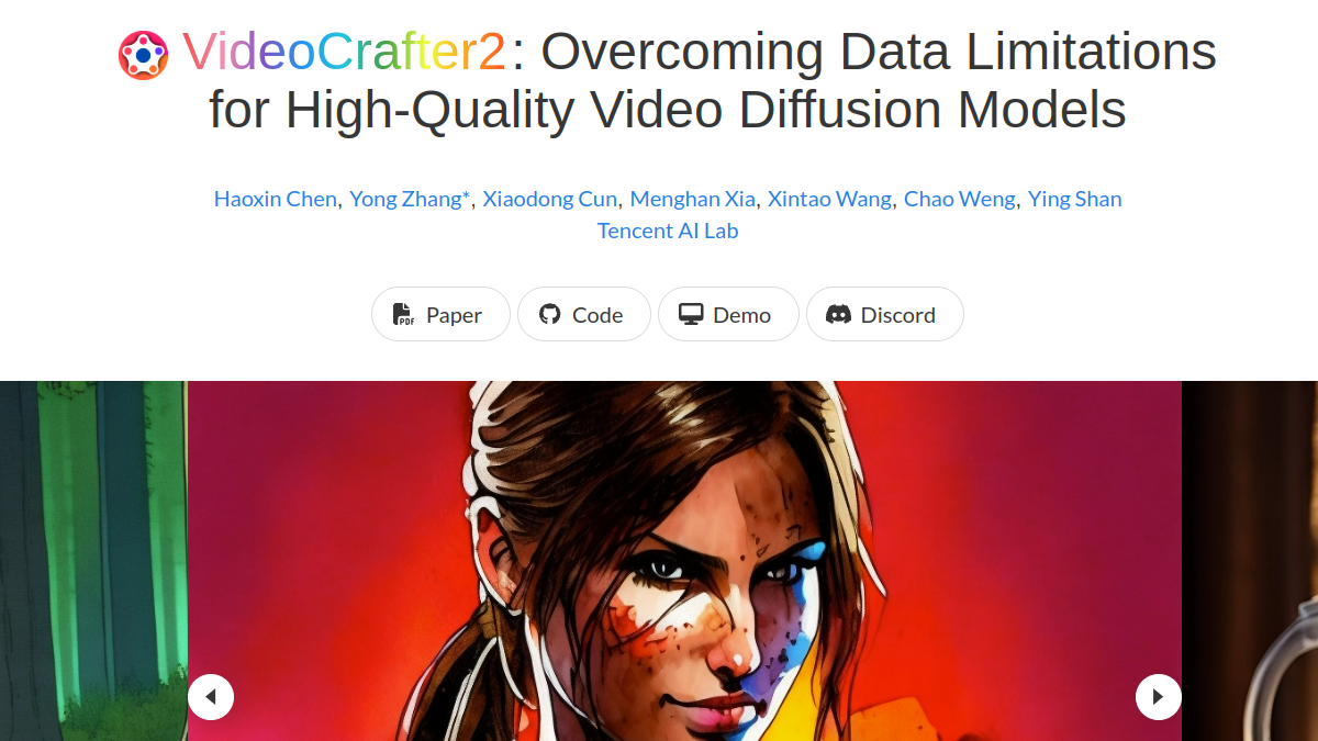 VideoCrafter2官网截图