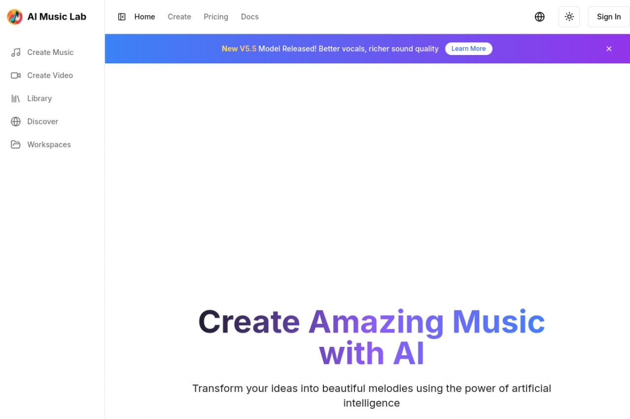 AI Music Lab官网截图