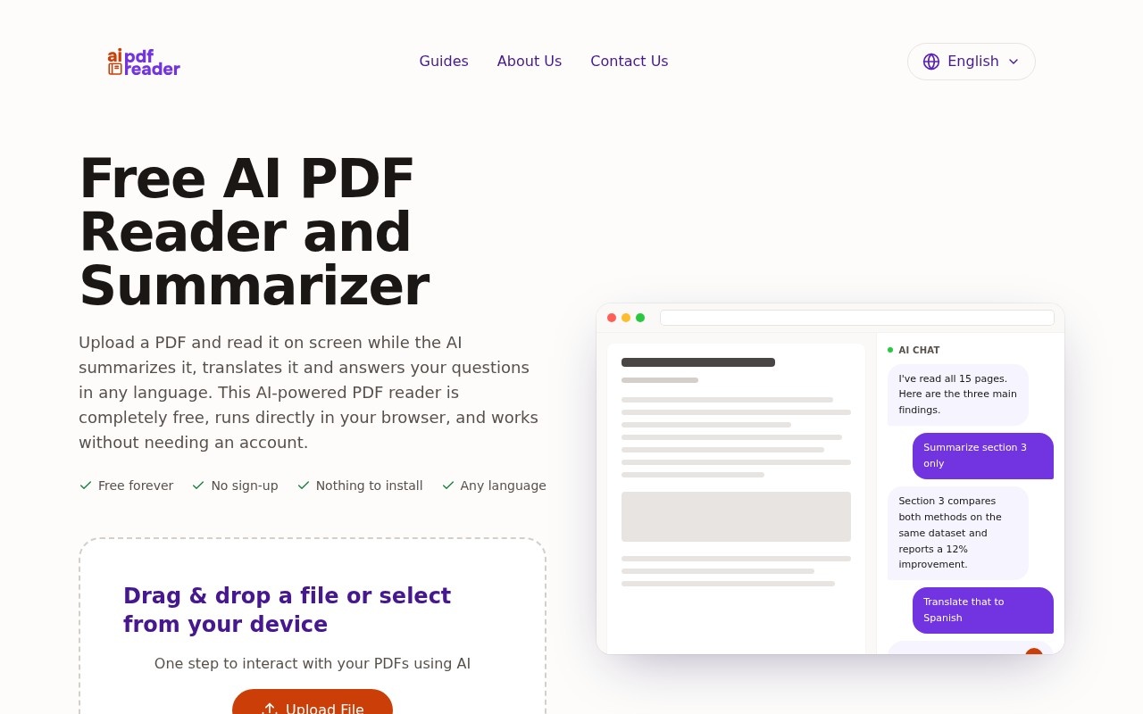 Free AI PDF Reader官网截图