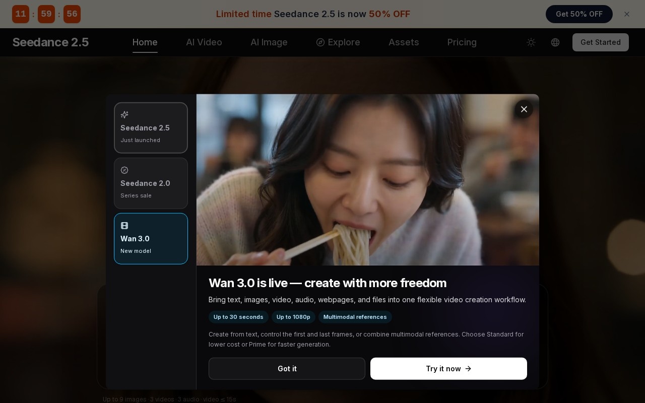 Seedance 2.5官网截图