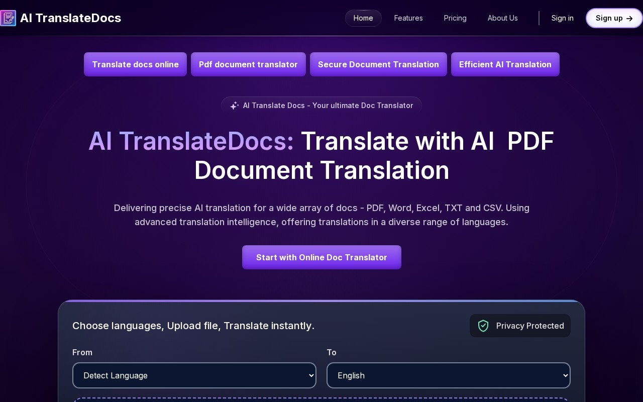 AI TranslateDocs官网截图
