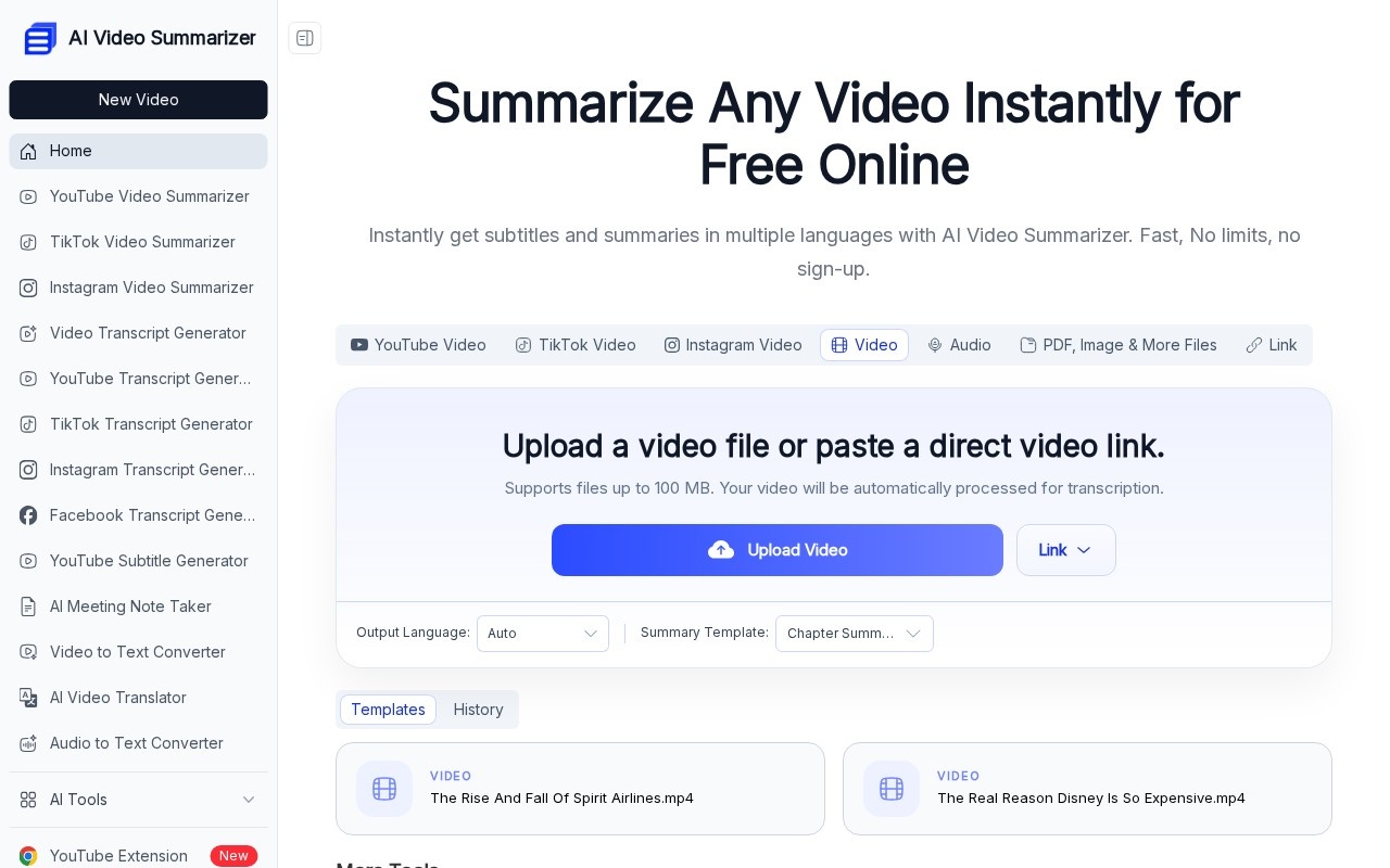 AI Video Summarizer: Convert Any Video to Text Online官网截图
