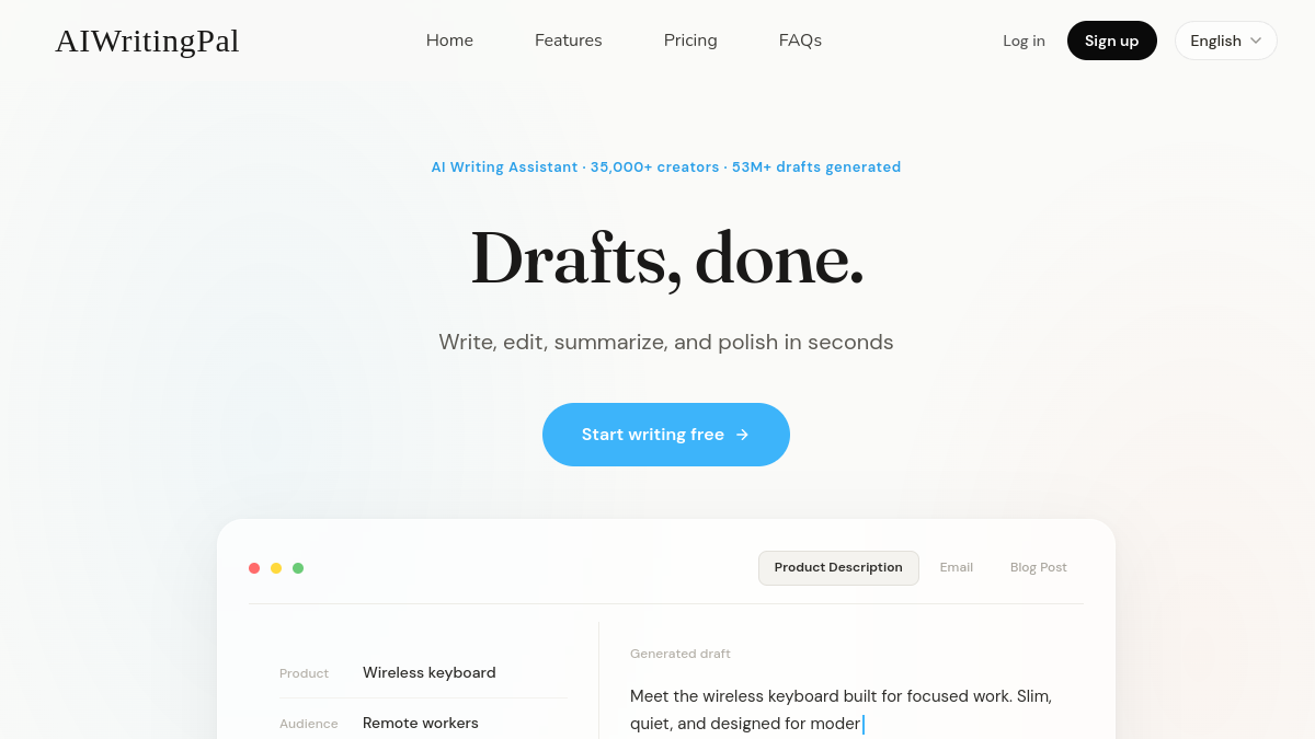 AIWritingPal 智写助手官网截图