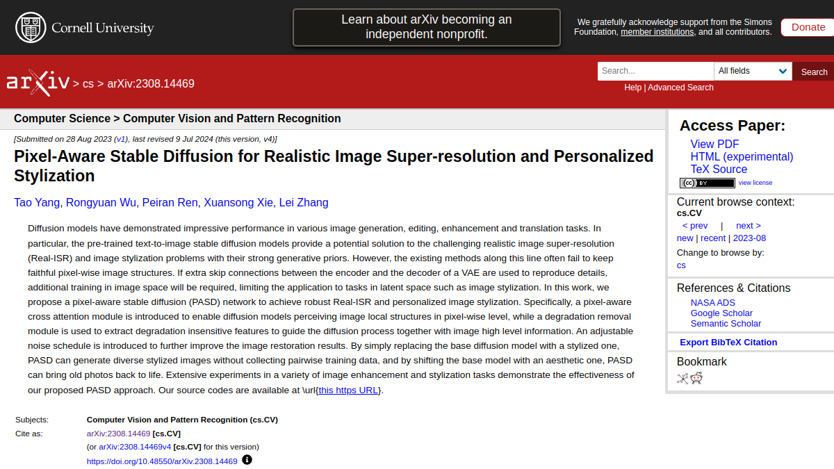 Pixel-Aware Stable Diffusion官网截图