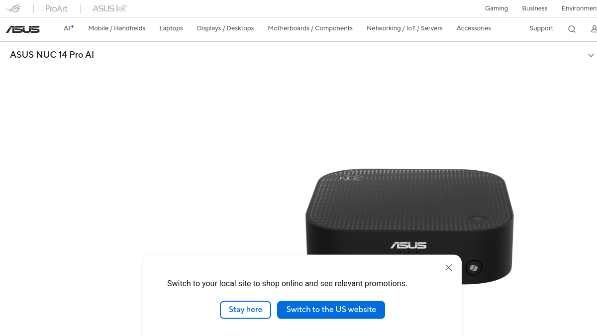 ASUS NUC 14 Pro AI官网截图