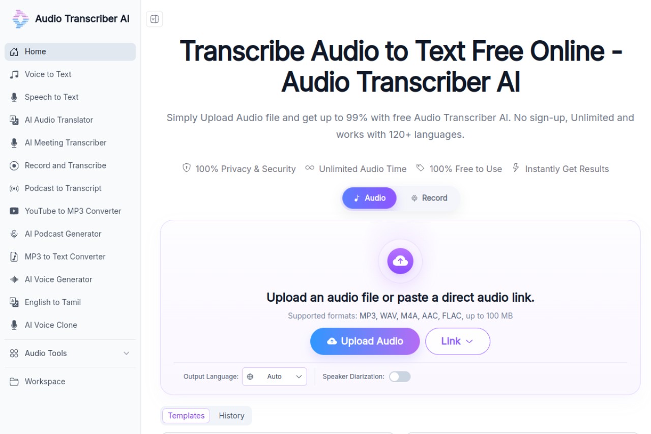 Audio Transcriber AI: Transcribe Audio to Text Free | No sign-up官网截图