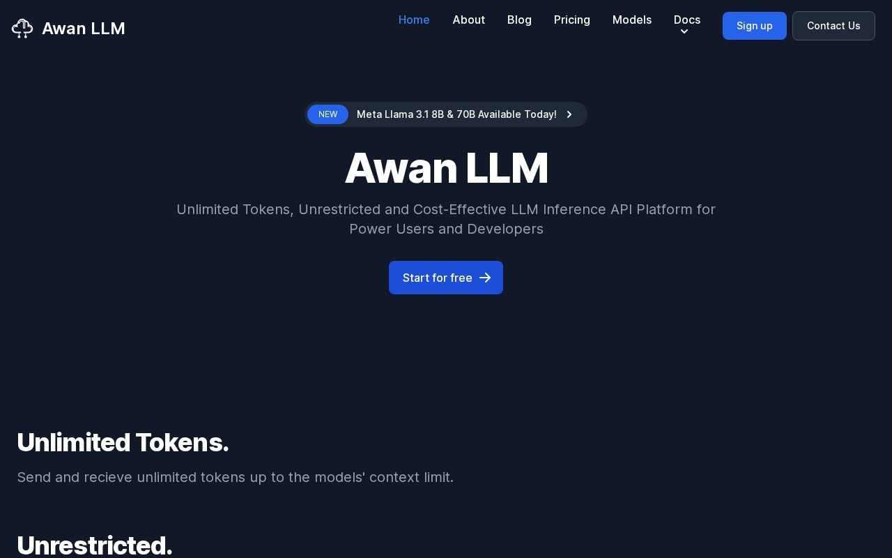 AwanLLM官网截图