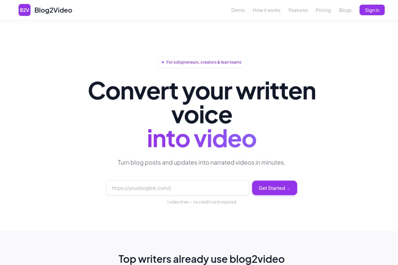 Blog2Video官网截图