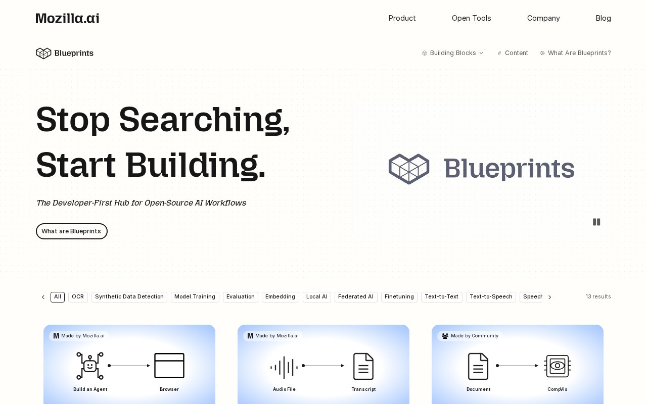 Mozilla.ai’s Blueprint Hub官网截图