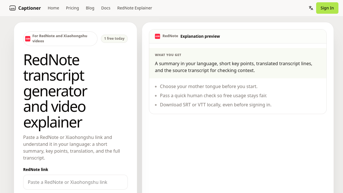 Captioner RedNote Express官网截图