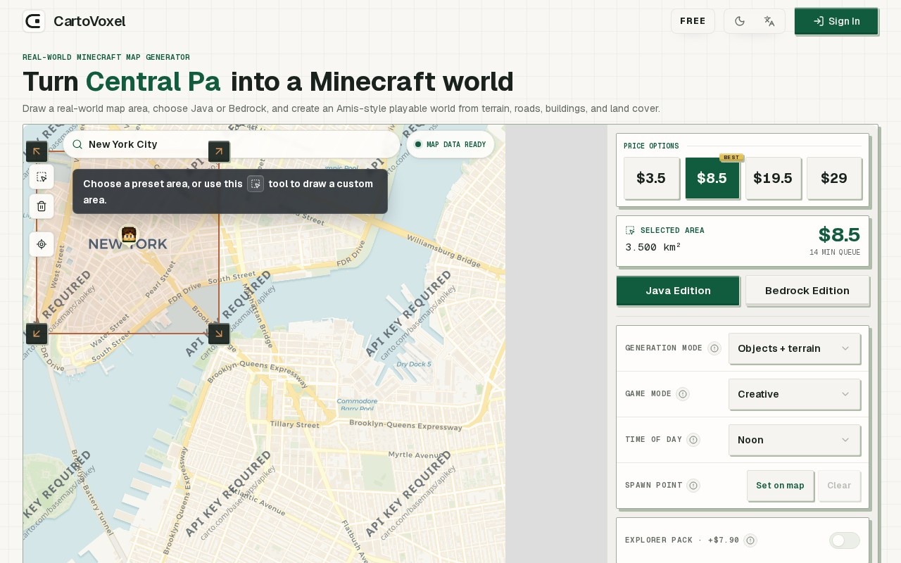 CartoVoxel - Real-World Minecraft Map Generator官网截图