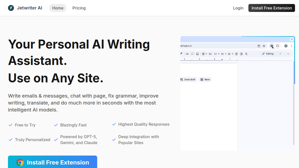 ChatGPT Writer官网截图