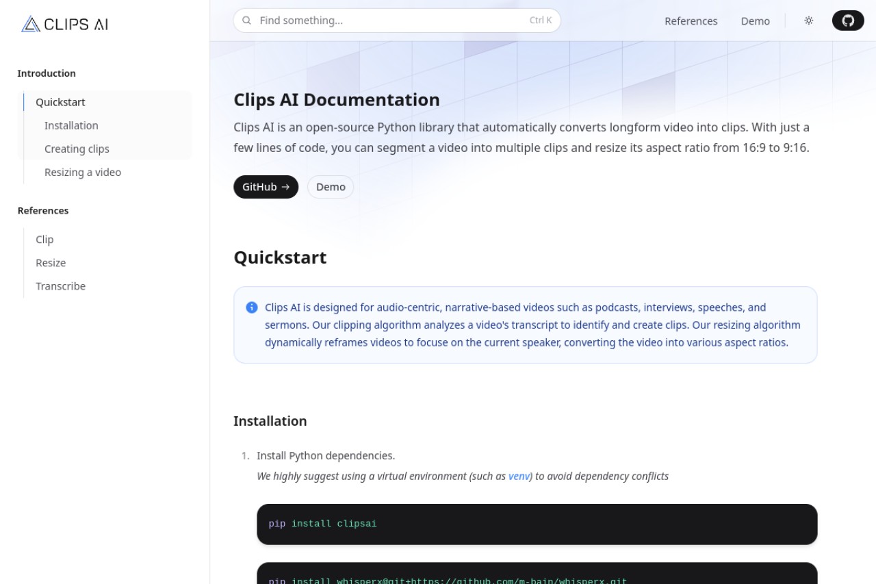 Clips AI官网截图