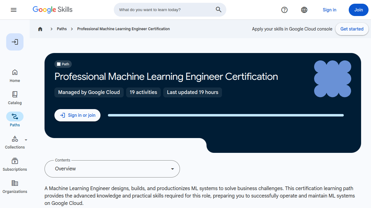 Machine Learning Engineer Learning Path官网截图