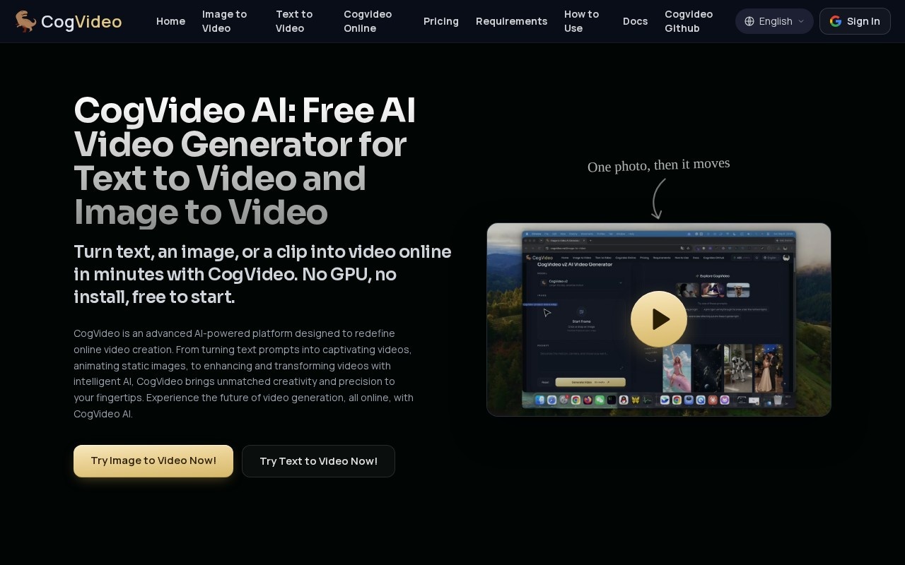 CogVideo AI官网截图