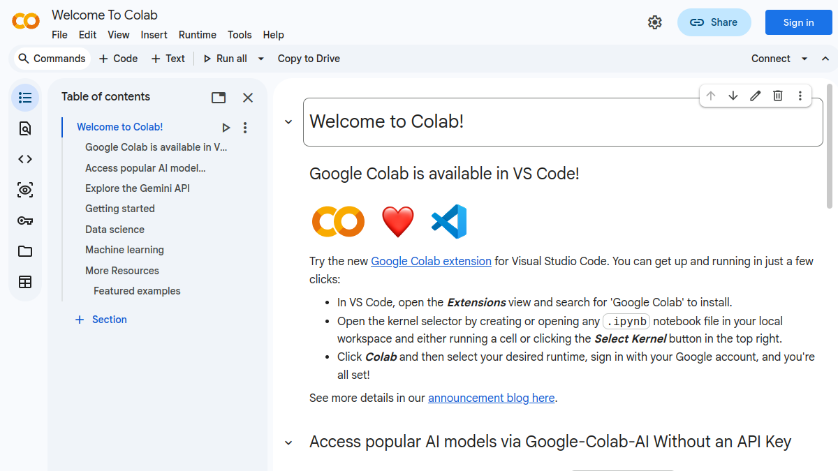 Google Colab官网截图