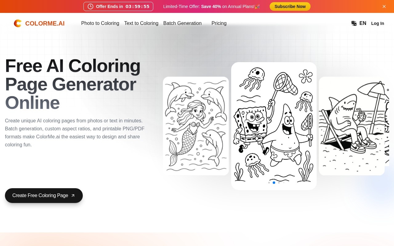 ColorMe.ai:Free AI Coloring Page Generator官网截图