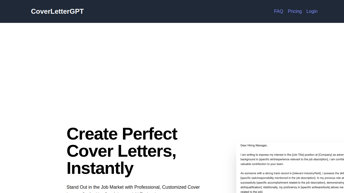 Cover letter GPT官网截图