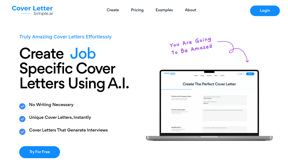 CoverLetterSimple.ai官网截图