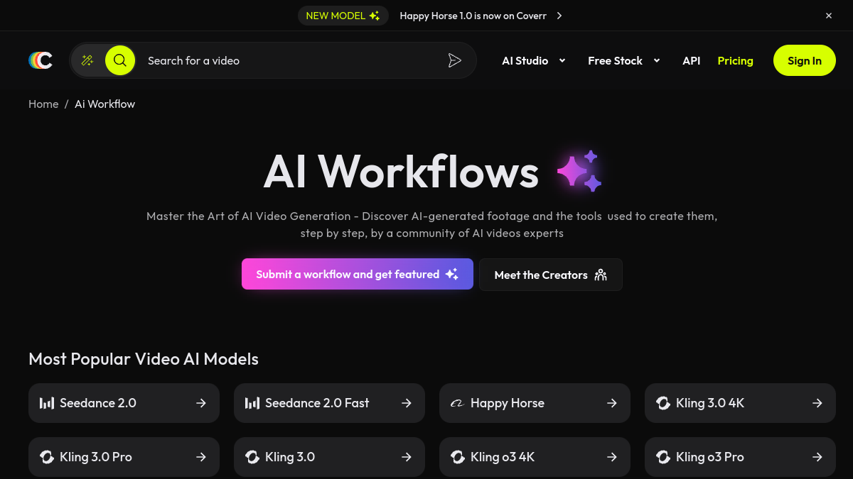 Coverr AI Workflows官网截图
