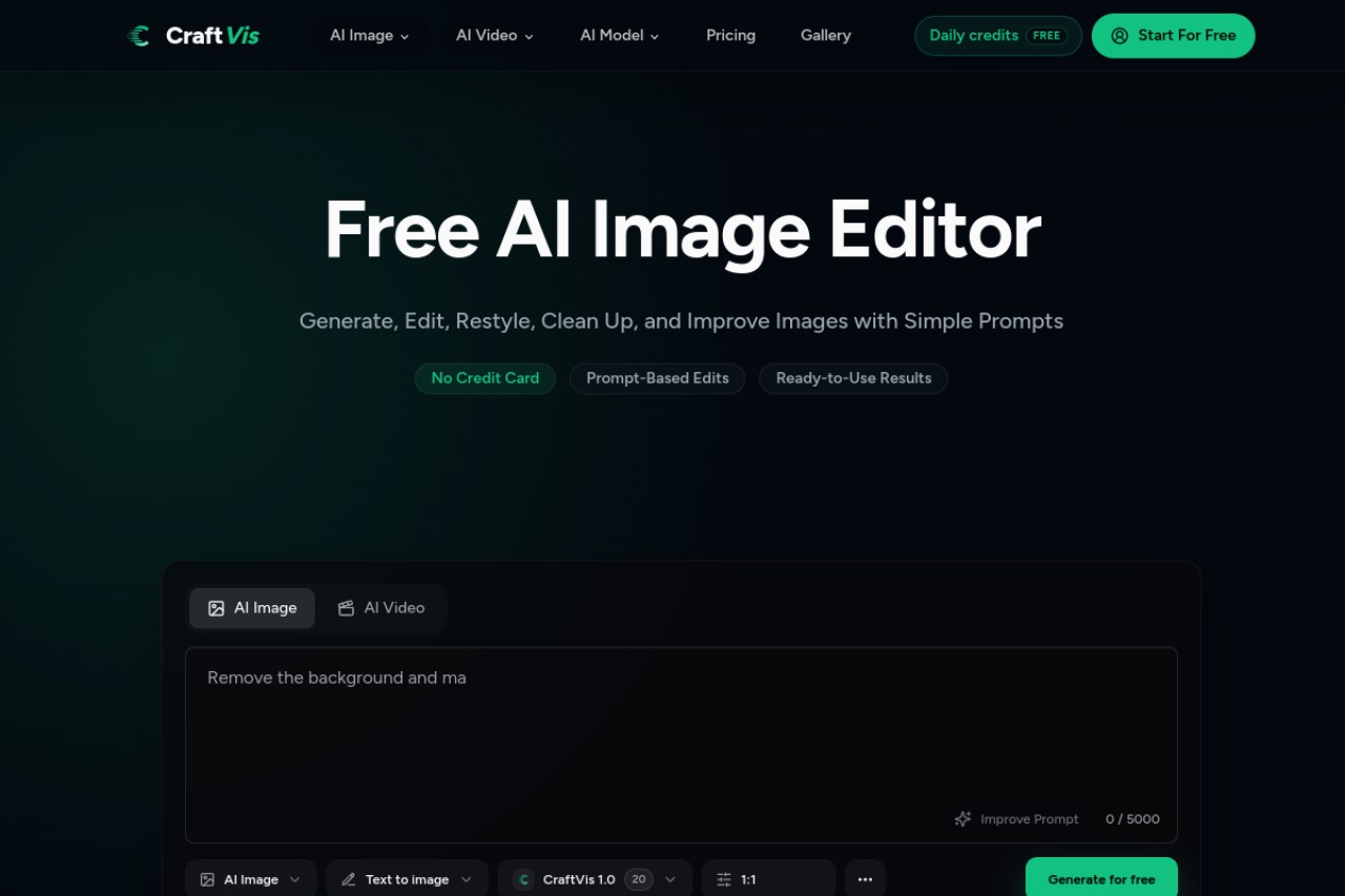 CraftVis AI Image Editor官网截图