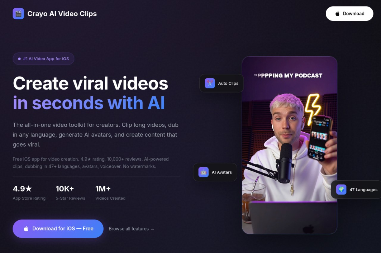 Crayo AI Video Clips Generator官网截图