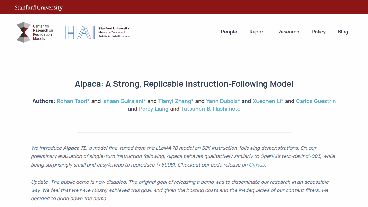 Stanford Alpaca官网截图