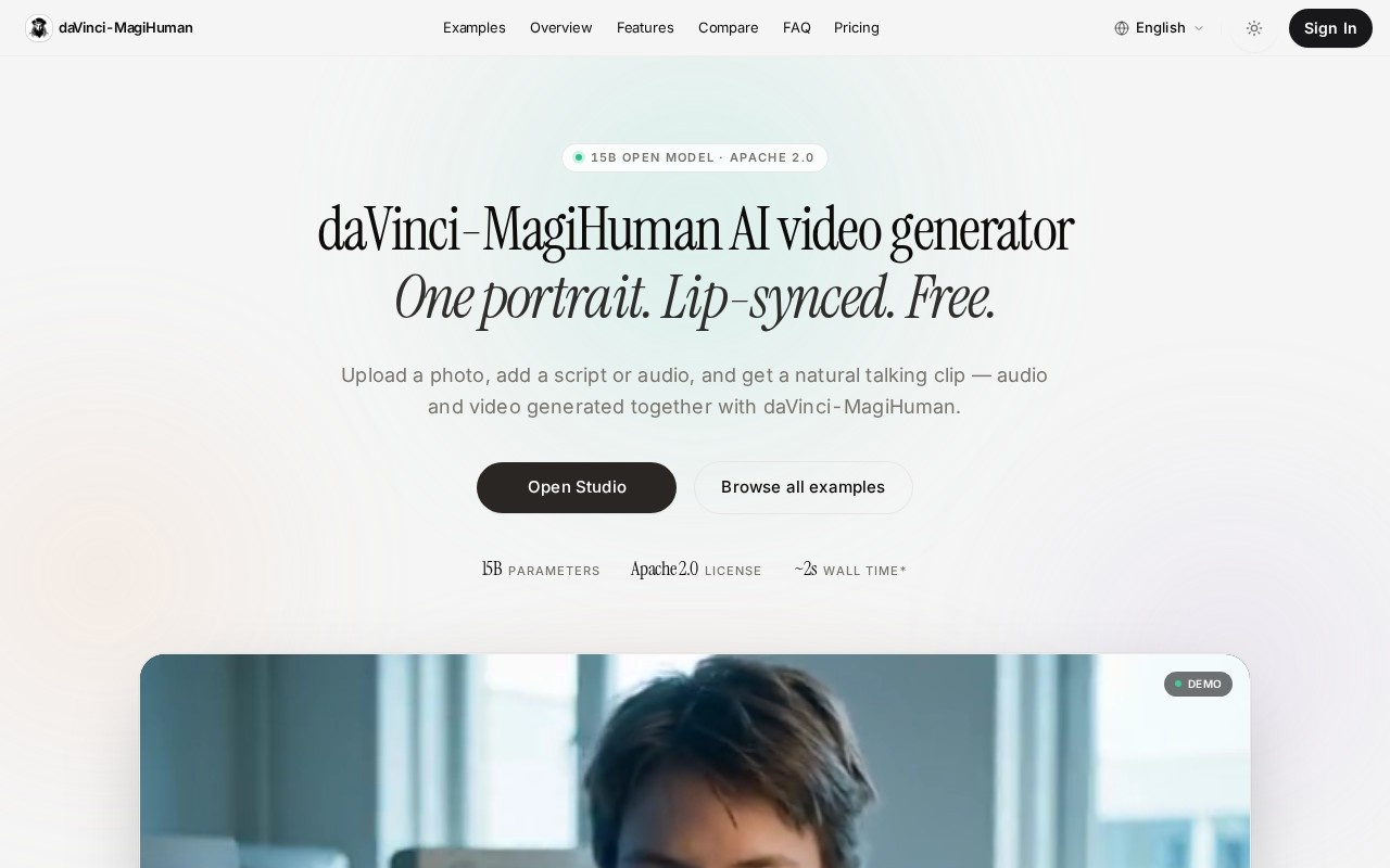 DaVinci MagiHuman官网截图