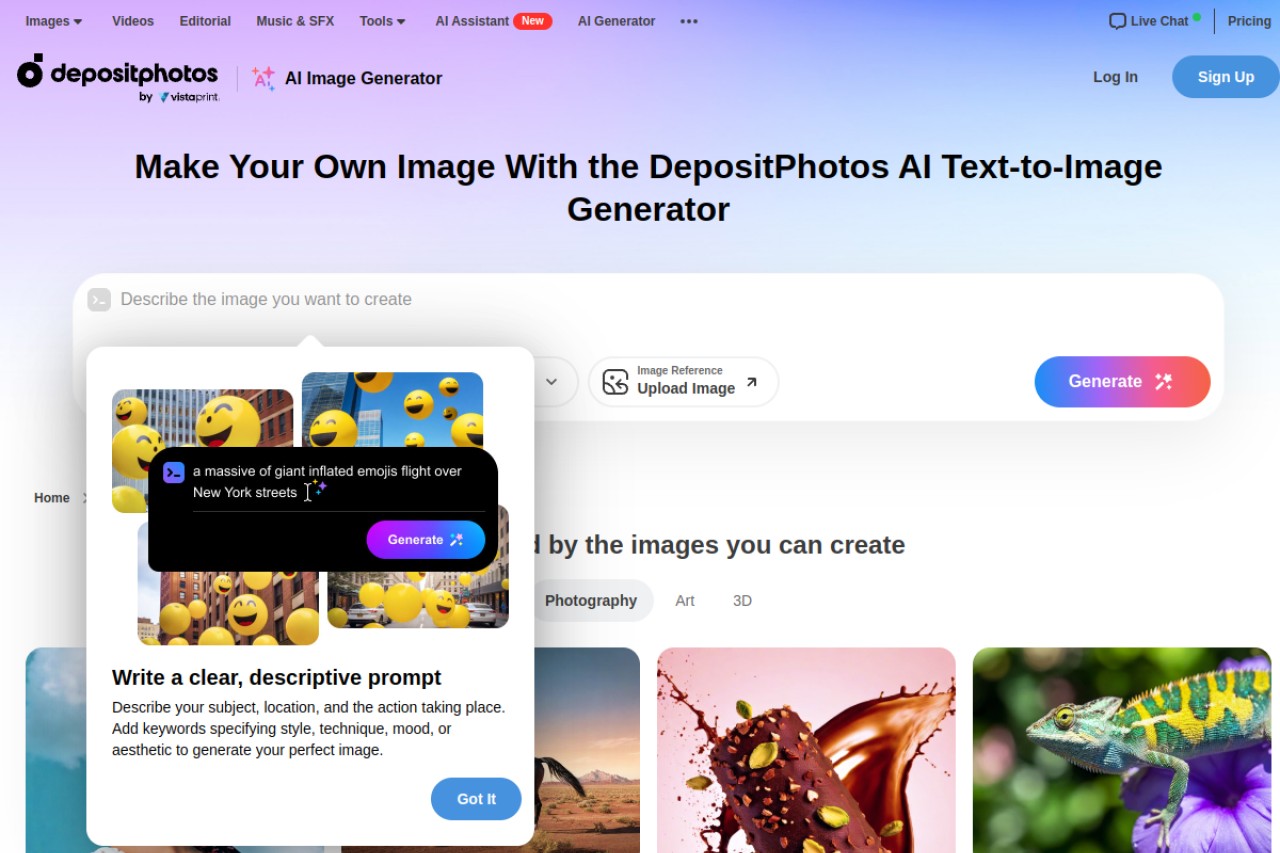 Depositphotos AI image generator官网截图