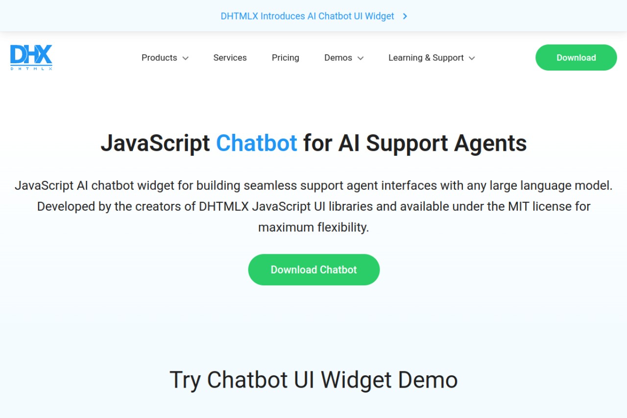 DHTMLX ChatBot官网截图