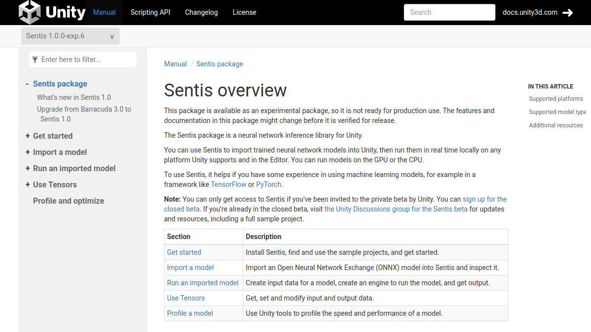 Unity Sentis官网截图