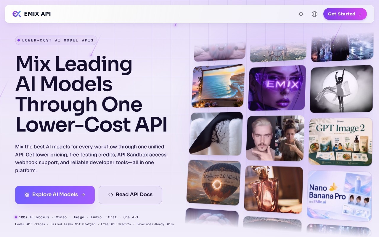 EMix.ai: Lower-Cost AI APIs for Multimodal Development官网截图
