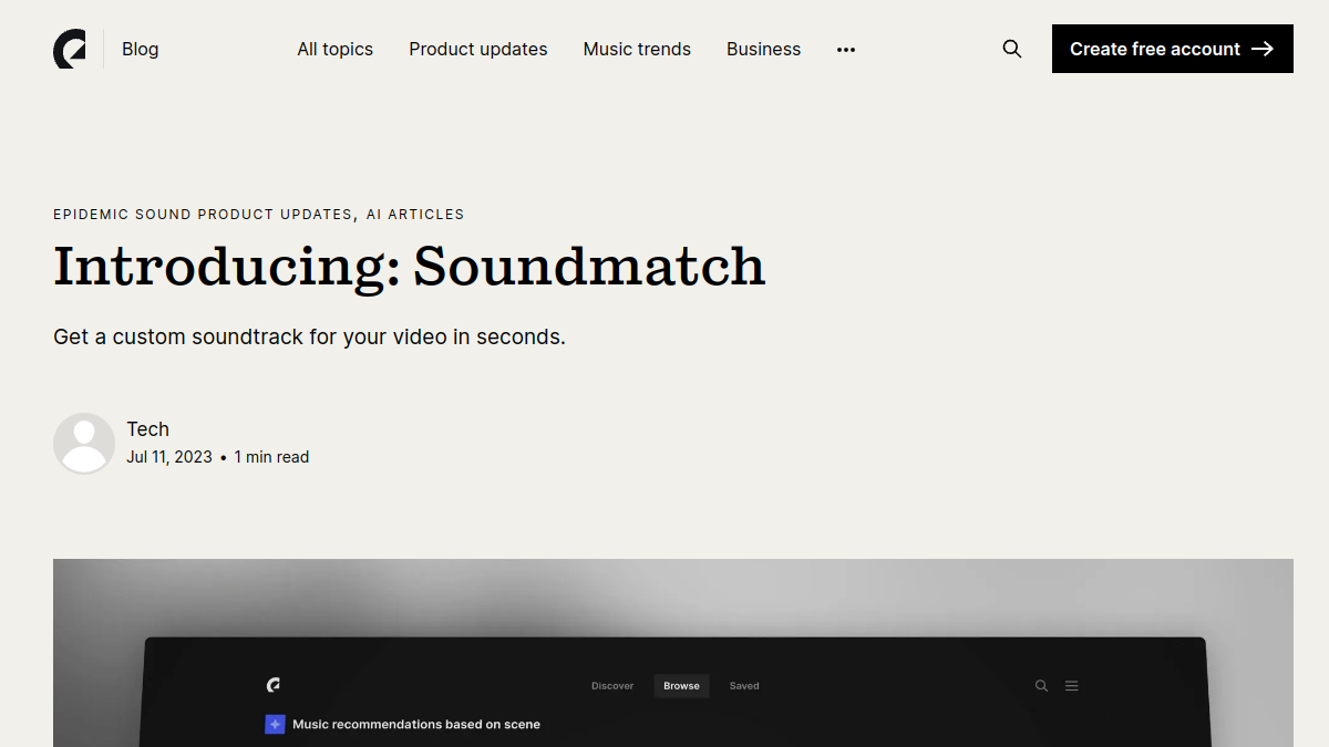 Epidemic Sound Soundmatch官网截图