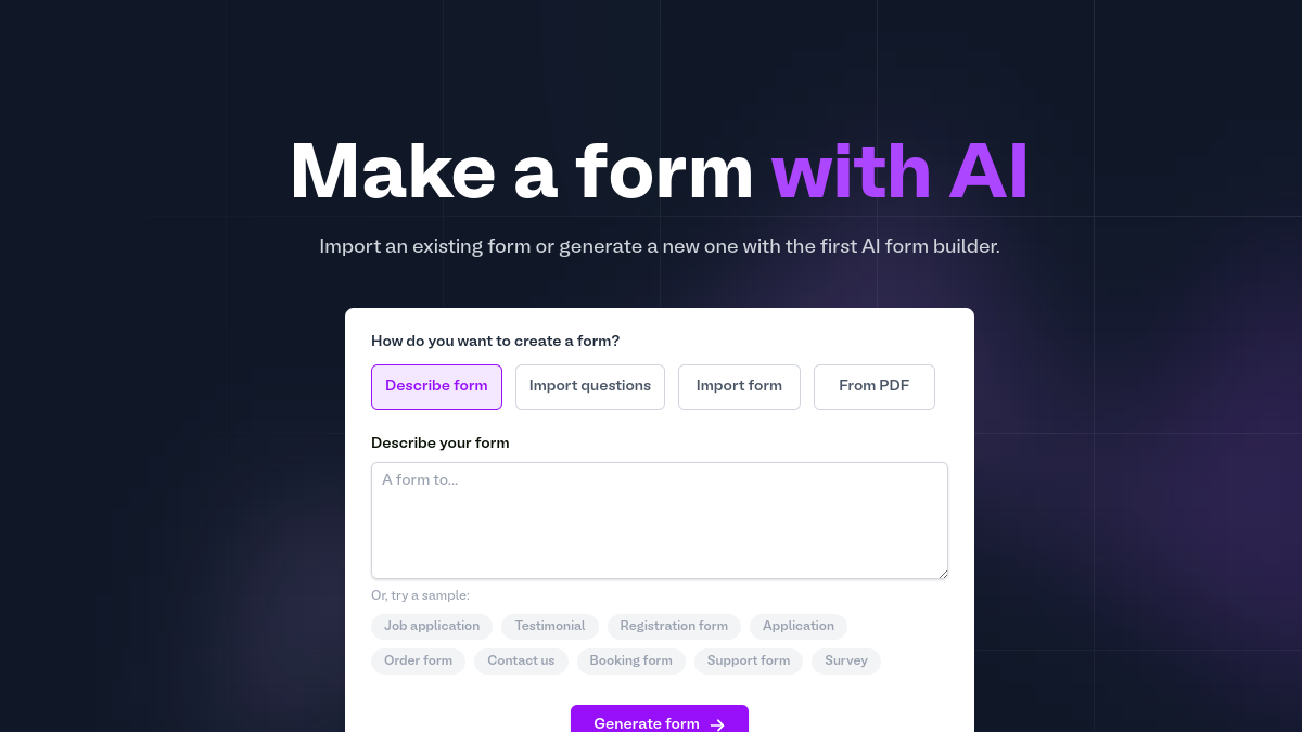 AI 表单生成器官网截图