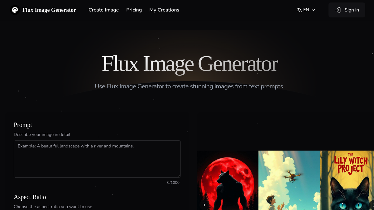 Flux Image Generator.net官网截图