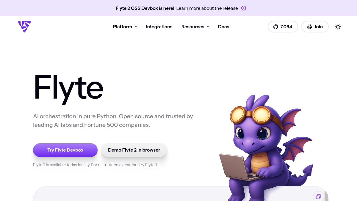 Flyte v1.3.0官网截图