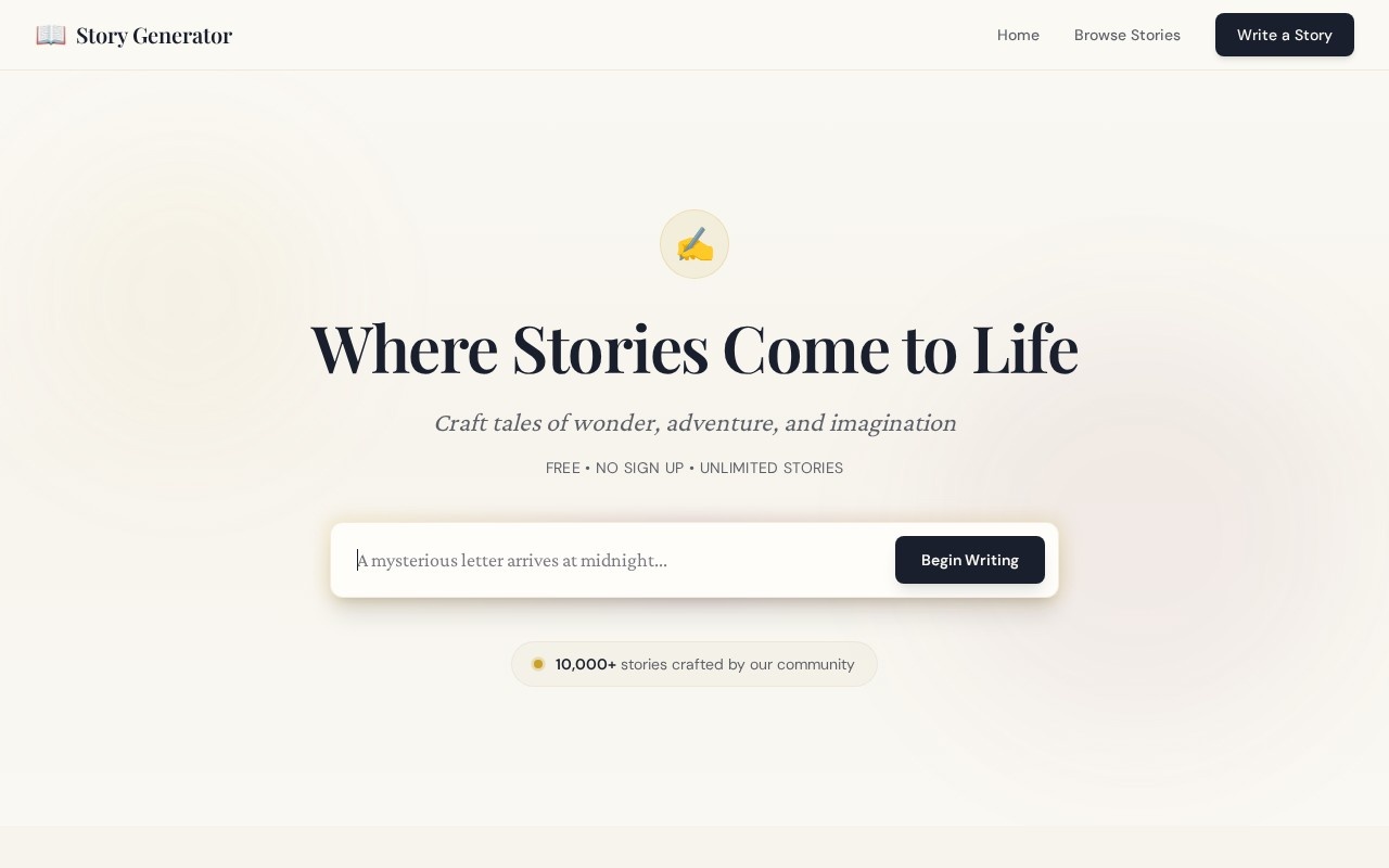 Free AI Story Generator官网截图