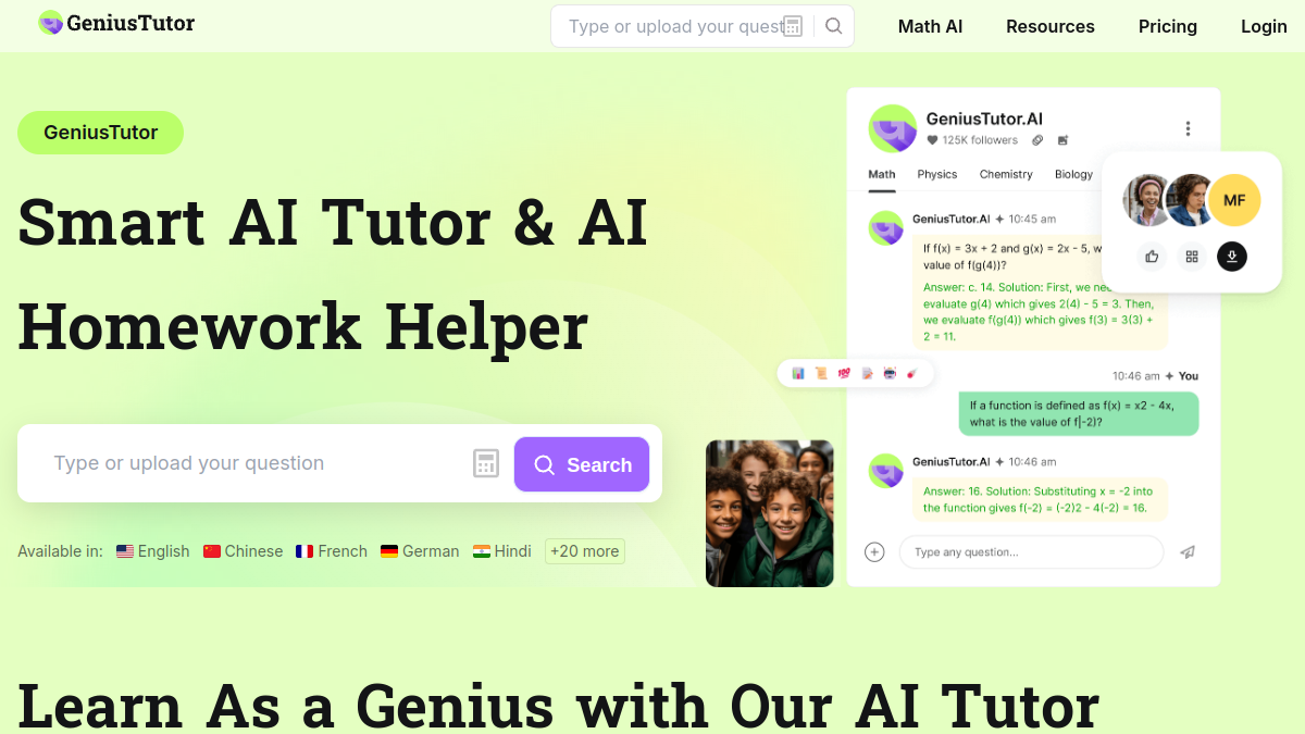GeniusTutor ai官网截图