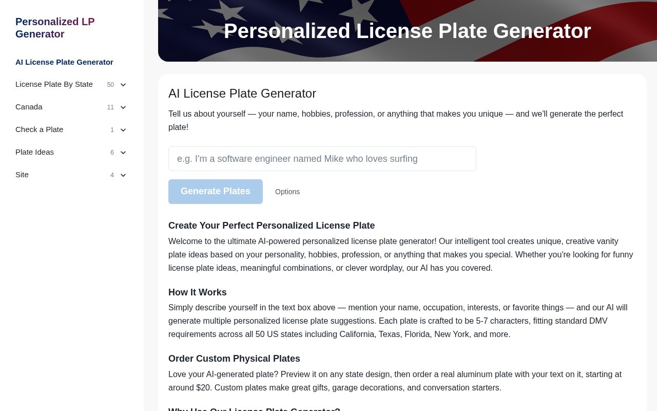 Personalized License Plate Generator官网截图