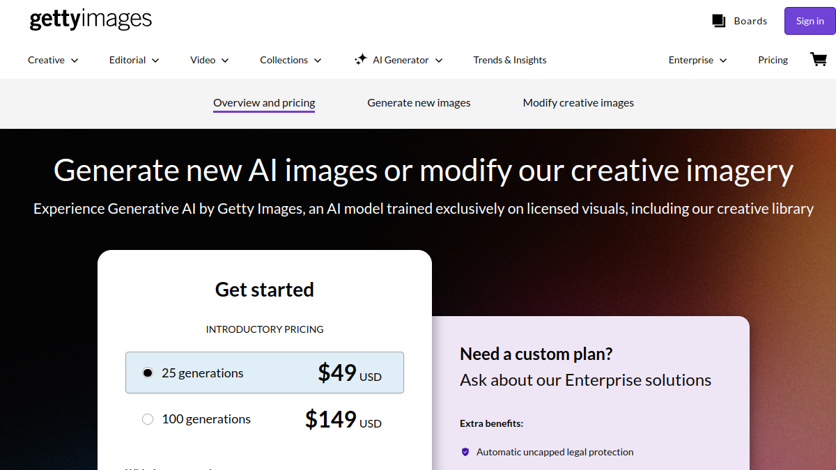 Generative AI by Getty Images官网截图