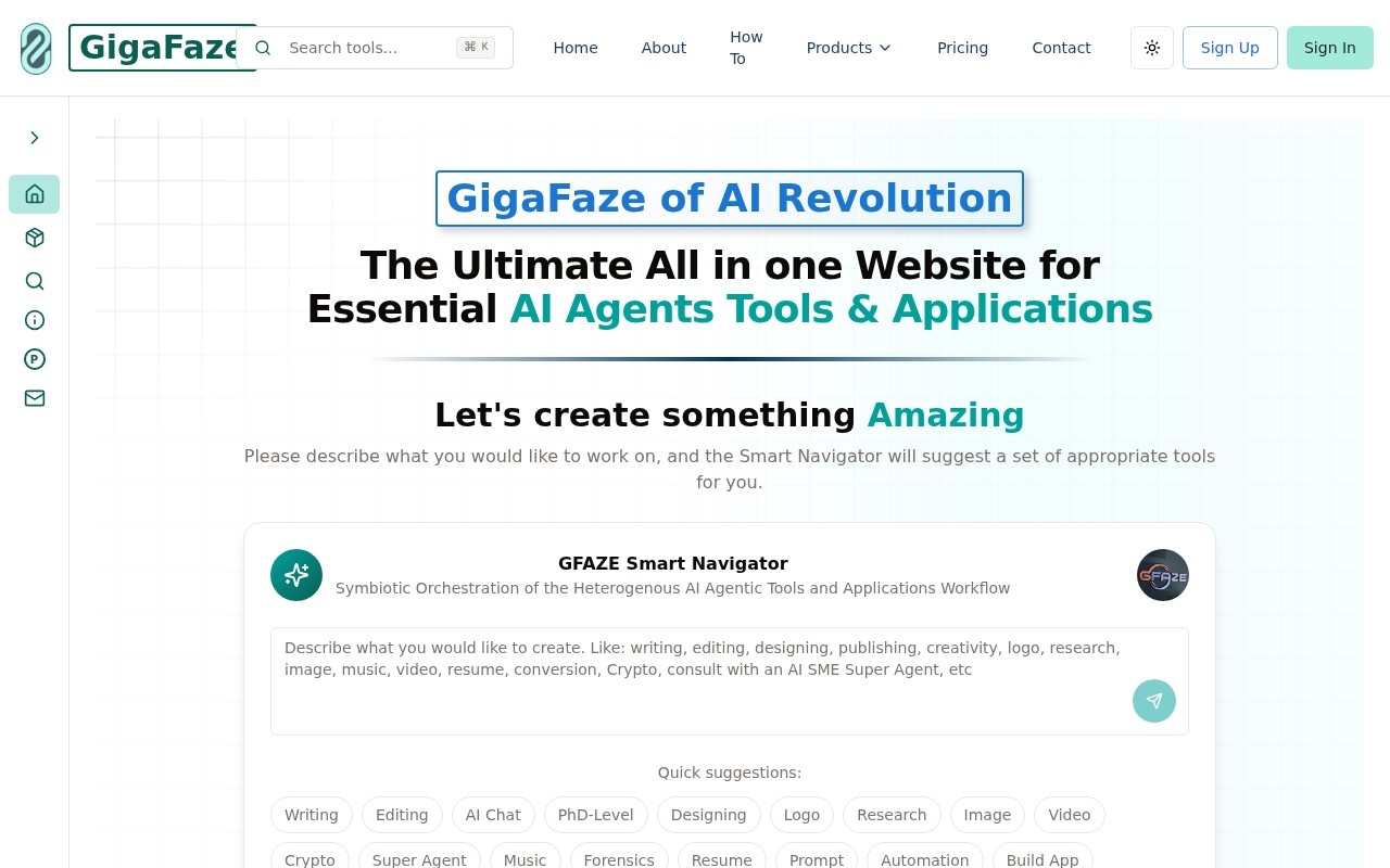 GigaFaze all in one AI Tools Agents Applications Website官网截图