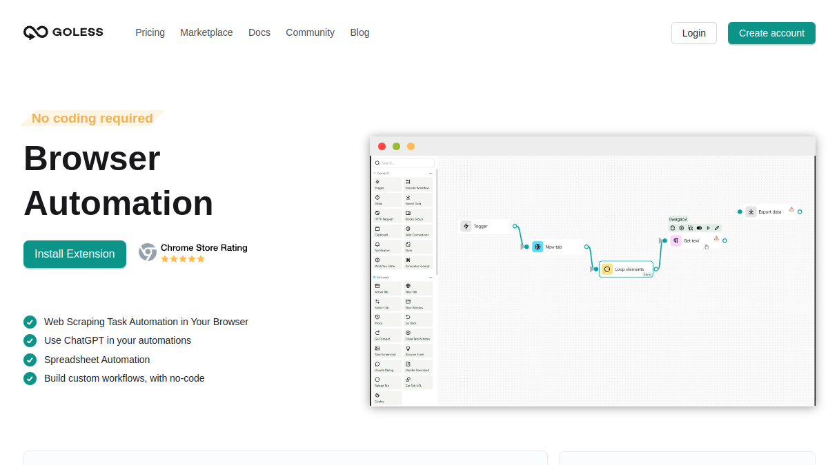 GoLess Extension Automation官网截图