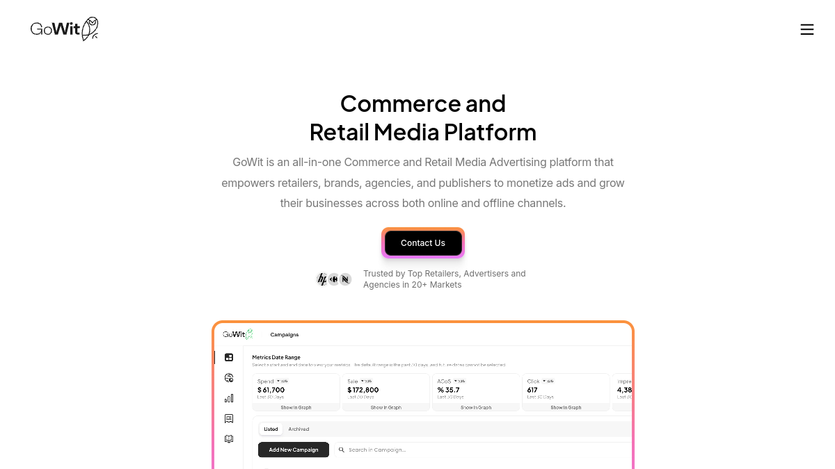 GoWit Retail Media Ads Platform官网截图