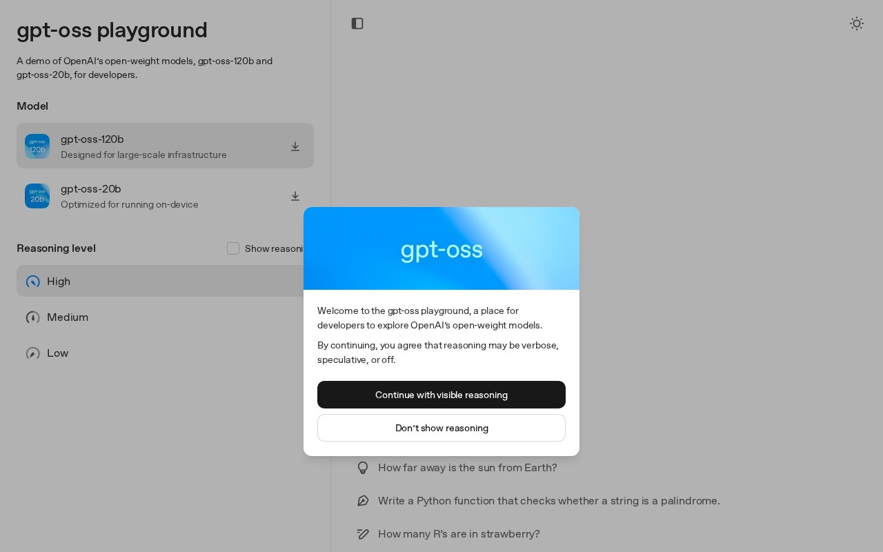 gpt-oss playground官网截图