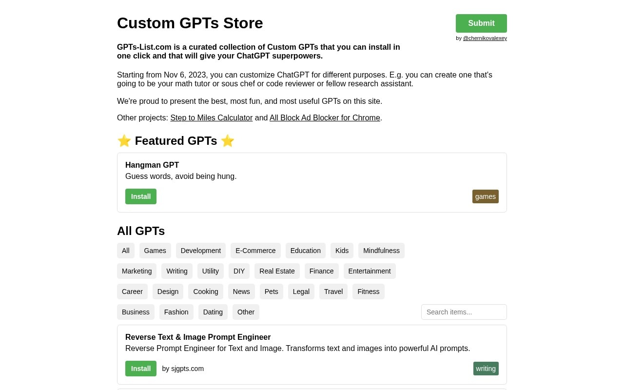 Custom GPTs Store官网截图